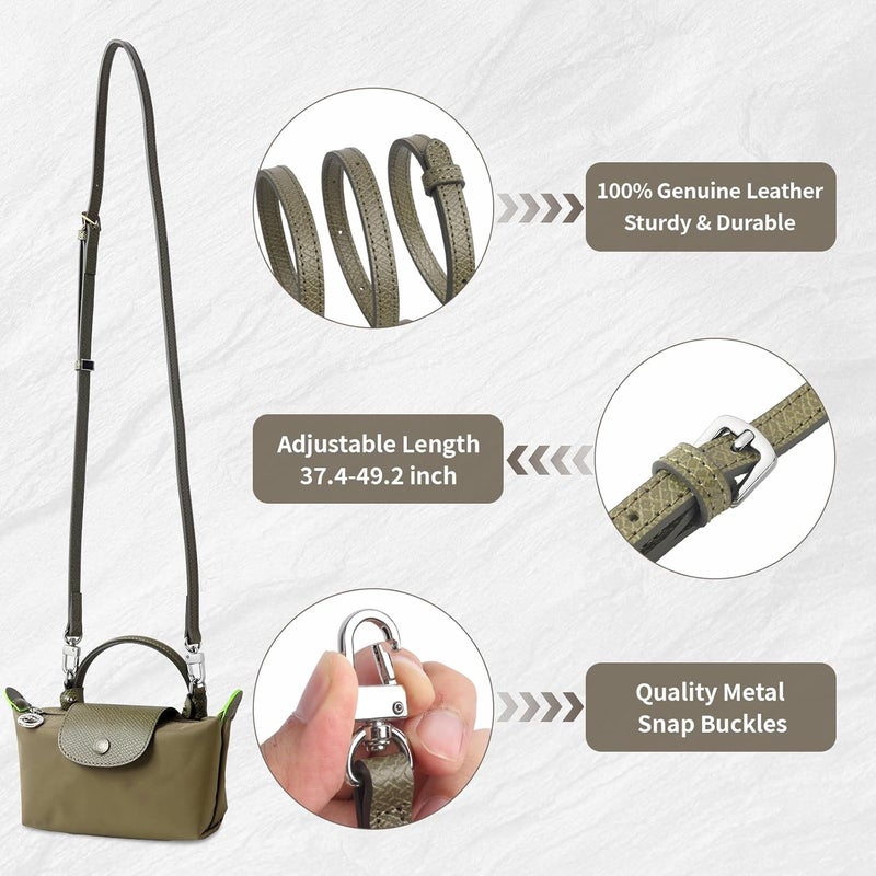 KOMHPS Purse Straps Replacement, Leather Handbag Crossbody Shoulder Strap Kit Adjustable for Mini Longcamp Tote Bag Women - Image 3